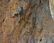 Cathy rock climbing