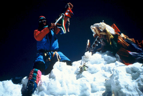 Pemba Sherpa on the summit of Everest.